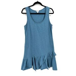 SUNDANCE Blue Cotton Asymmetrical Ruffle Lagenlook Shift Mini Tank Dress Medium